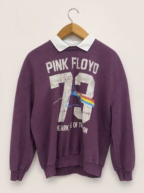 goodie two sleeves '73 Pink Floyd Collared Pullover Sweatshirt Purple Size Large